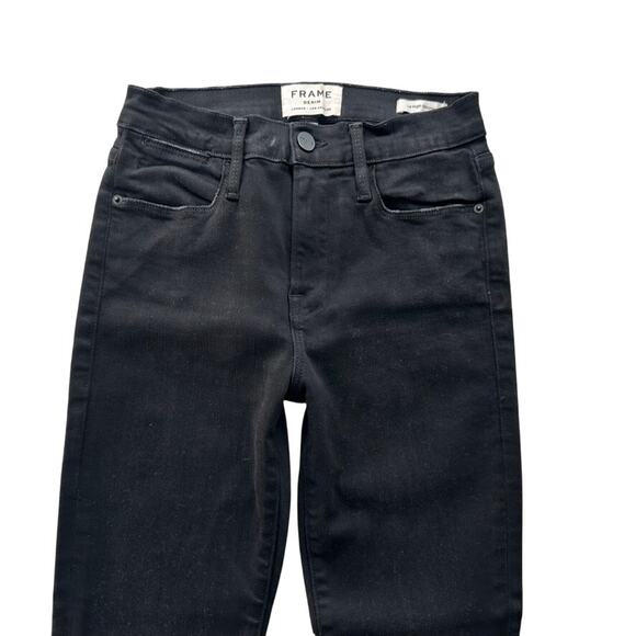 Frame Denim Le High Skinny Stiletto Raw Hem Size 25 Black Fish High Rise - Picture 3 of 7